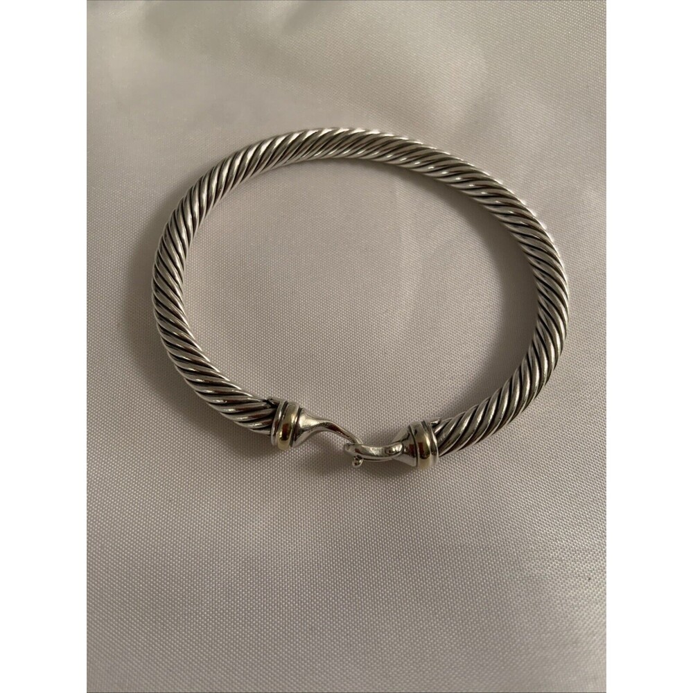 David Yurman Sterling Silver 5mm Cable Classic Buckle Bracelet 18k Gold S/M 6”